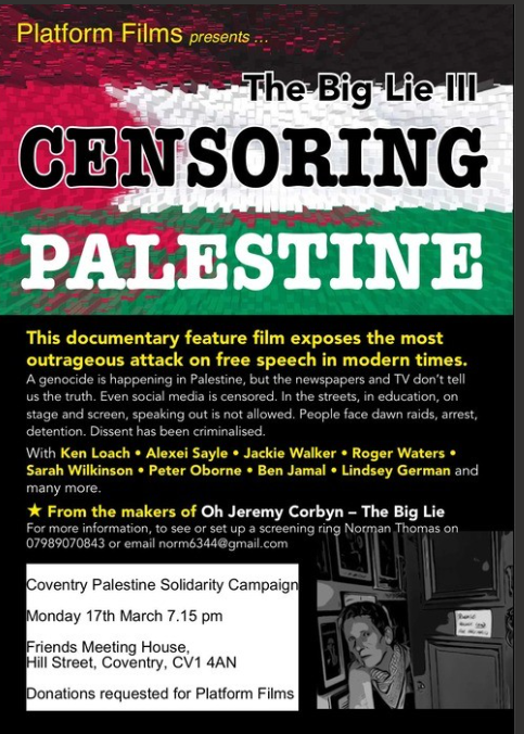 Film showing - Censoring Palestine.