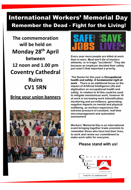 International Workers' Memorial Day - Mon April 28th 2025